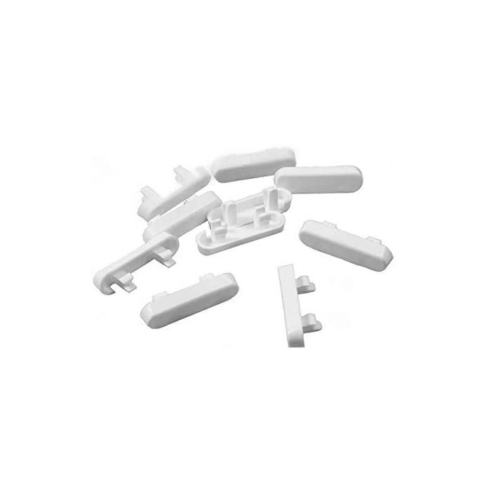 Image shows white upvc drain cover caps which are used to cover drainage holes in the window frames, preventing debris and insects from entering while allowing water to drain out effectively. The caps are typically made of durable UPVC material and have a simple, rectangular shape with small protrusions that help them snap into place in the window frame.