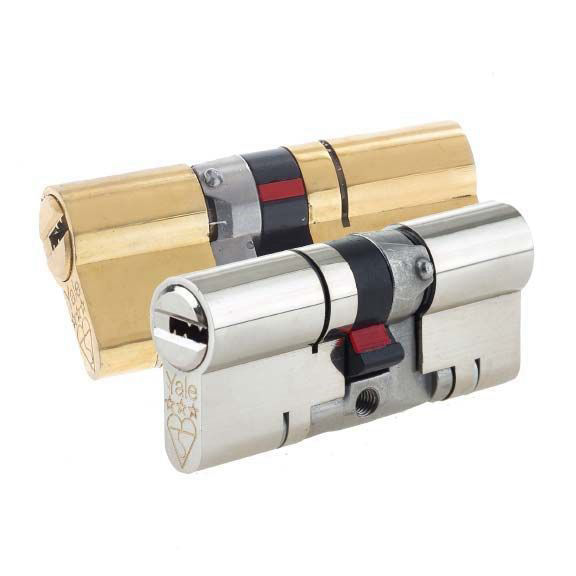 The image shows the Yale Anti-Snap 3 Star Euro Double Cylinder, which is a high-security lock cylinder. This lock is designed to provide enhanced security against snapping, a common method used by burglars to break into homes. It features a hardened steel core and a multi-layered defense solution to prevent forced access from attacks. The lock is available in both brass and nickel finishes to match the style of your door.